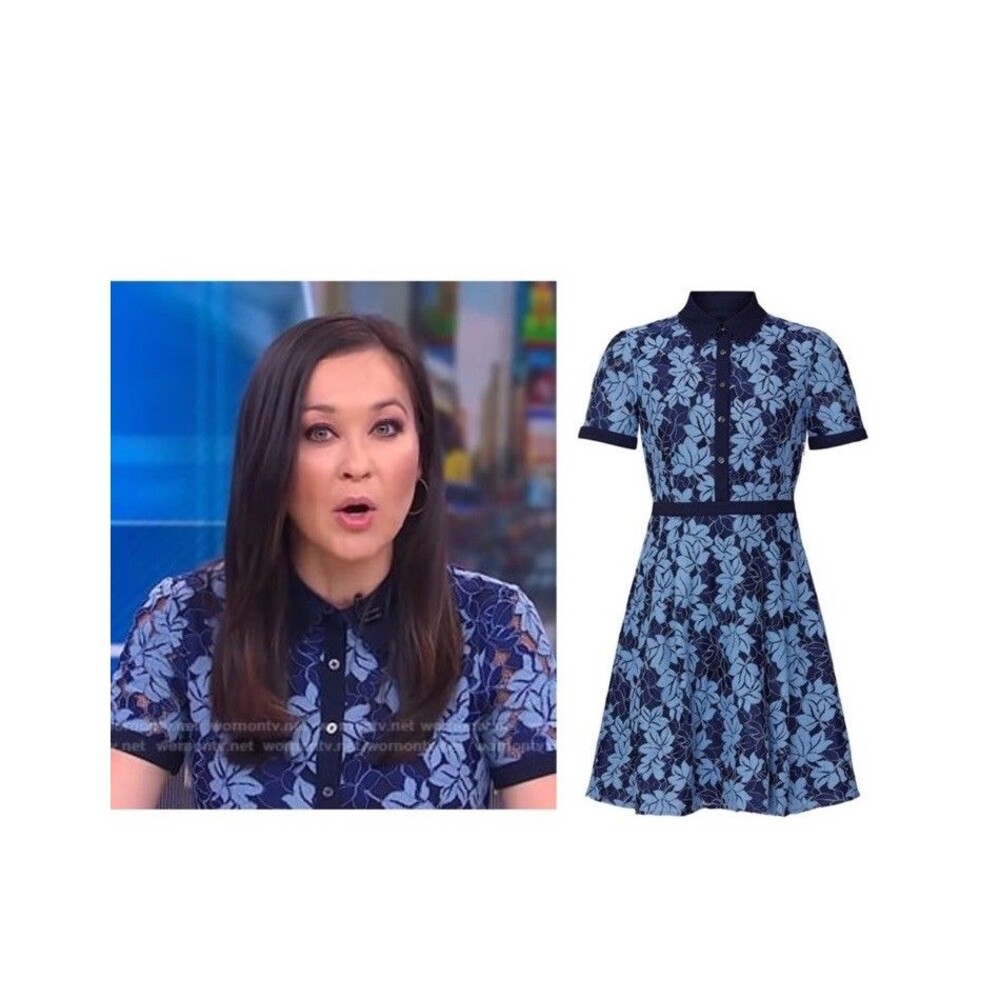 Draper James Floral Lace Dress Blue Fit & Flare Collared Preppy Womens 6 - Picture 15 of 15